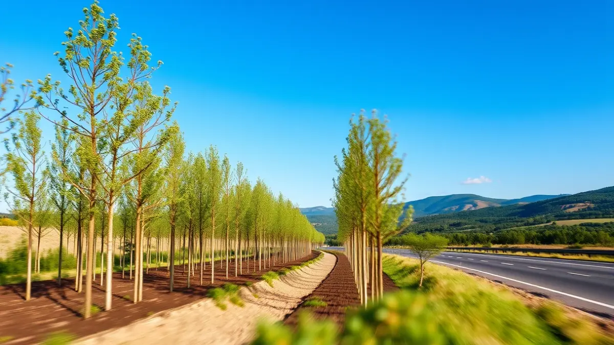 Reforestación das marxes da autovía Santiago-A Estrada con árbores autóctonas.