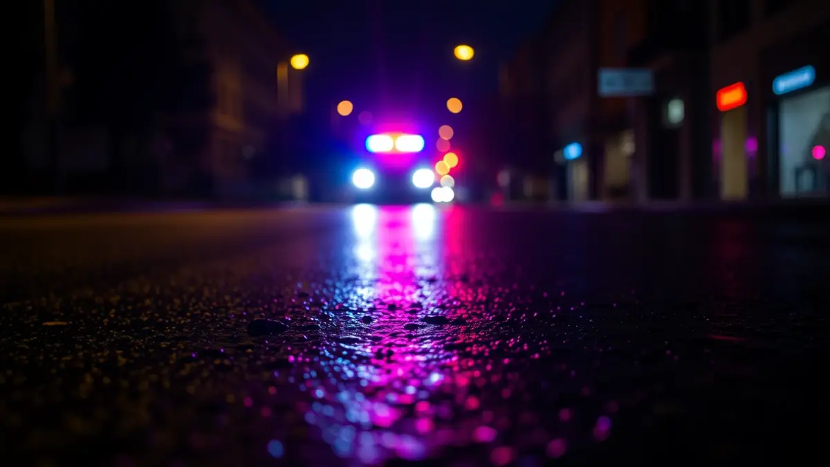 Imagen genérica de luces de emergencia reflejándose sobre asfalto mojado en una ciudad gallega.