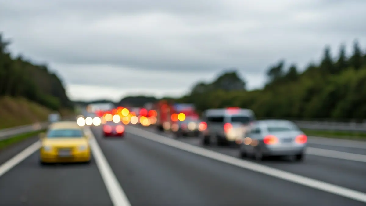Imaxe xenérica dun accidente de tráfico con varios vehículos implicados nunha autoestrada.