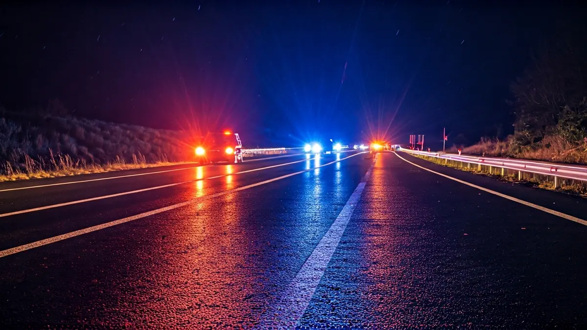 Imagen genérica de luces de emergencia reflejadas en el asfalto mojado.