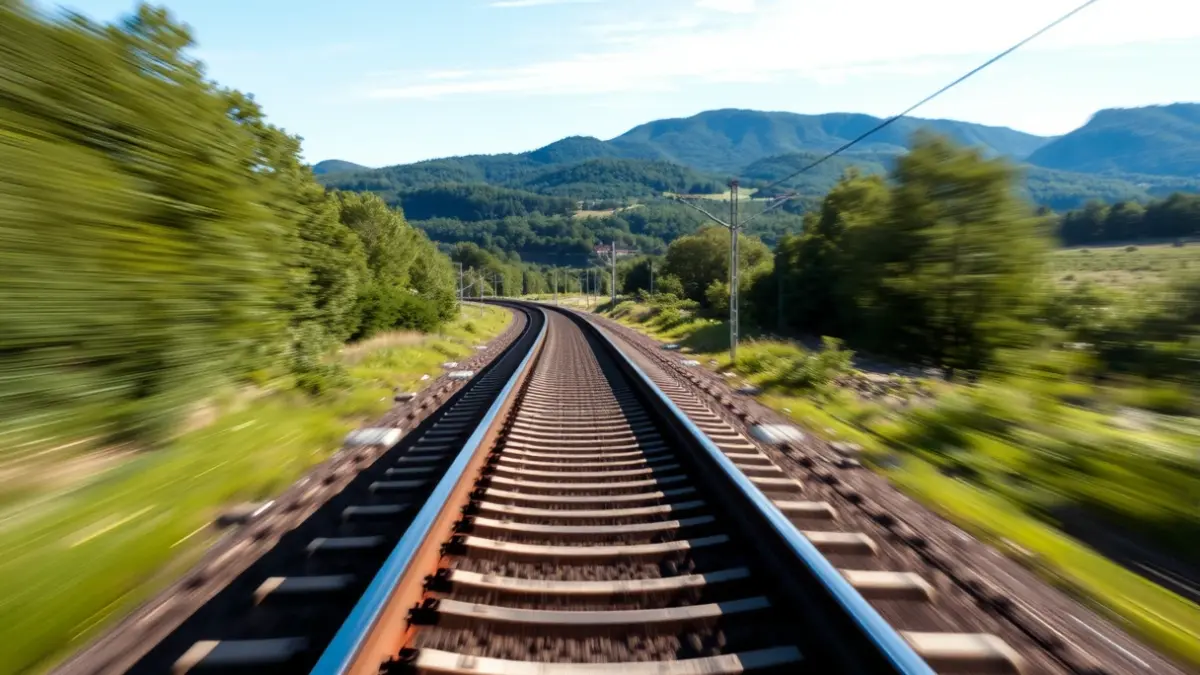 Imaxe xenérica dunha vía de tren de alta velocidade en Galicia.