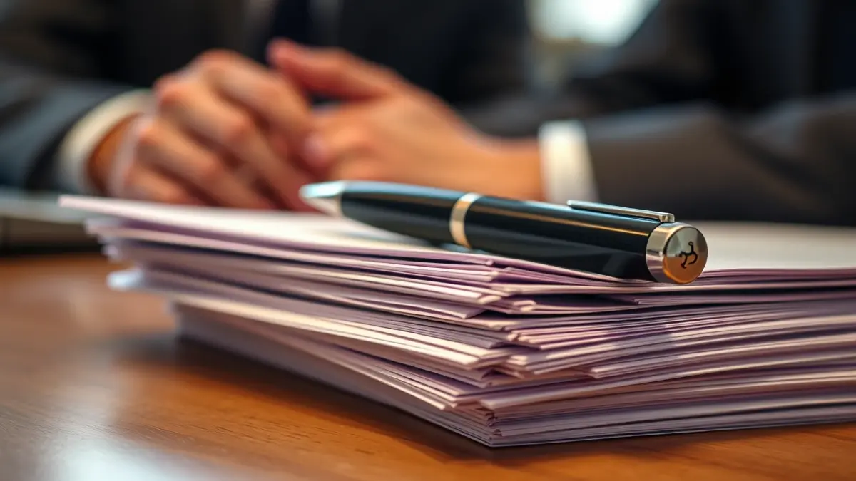 Imagen genérica de documentos y bolígrafo, simbolizando la burocracia.