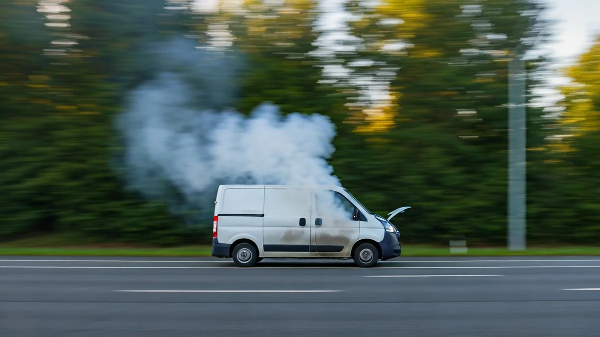 Furgoneta de reparto averiada con humo en O Carballo, Oleiros.