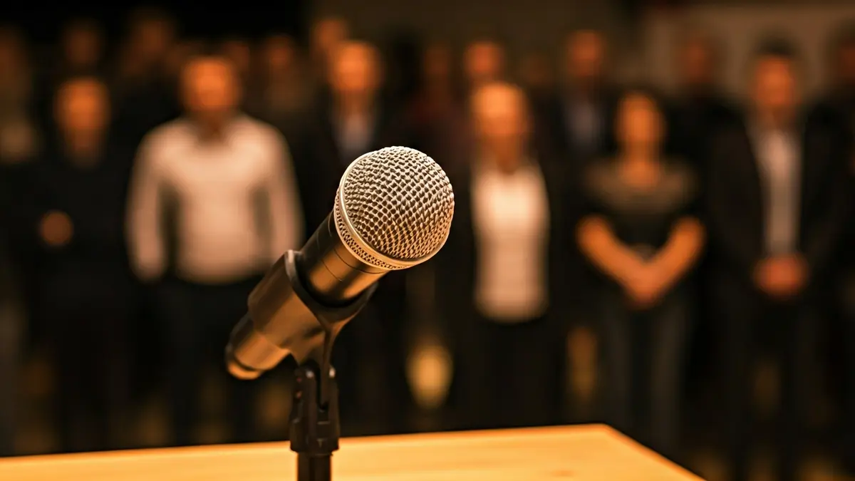 Imagen genérica de un micrófono en un podio, sugiriendo una entrevista o grabación de podcast.