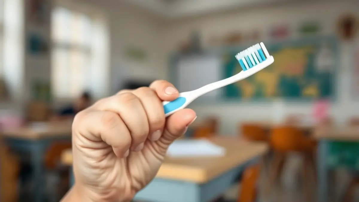 Imagen genérica de un niño cepillándose los dientes en un aula.
