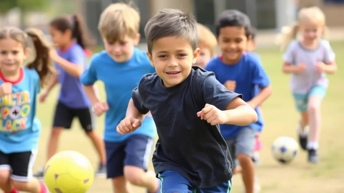 Imaxe xenérica de nenos practicando deporte ao aire libre, simbolizando a educación física e a saúde.