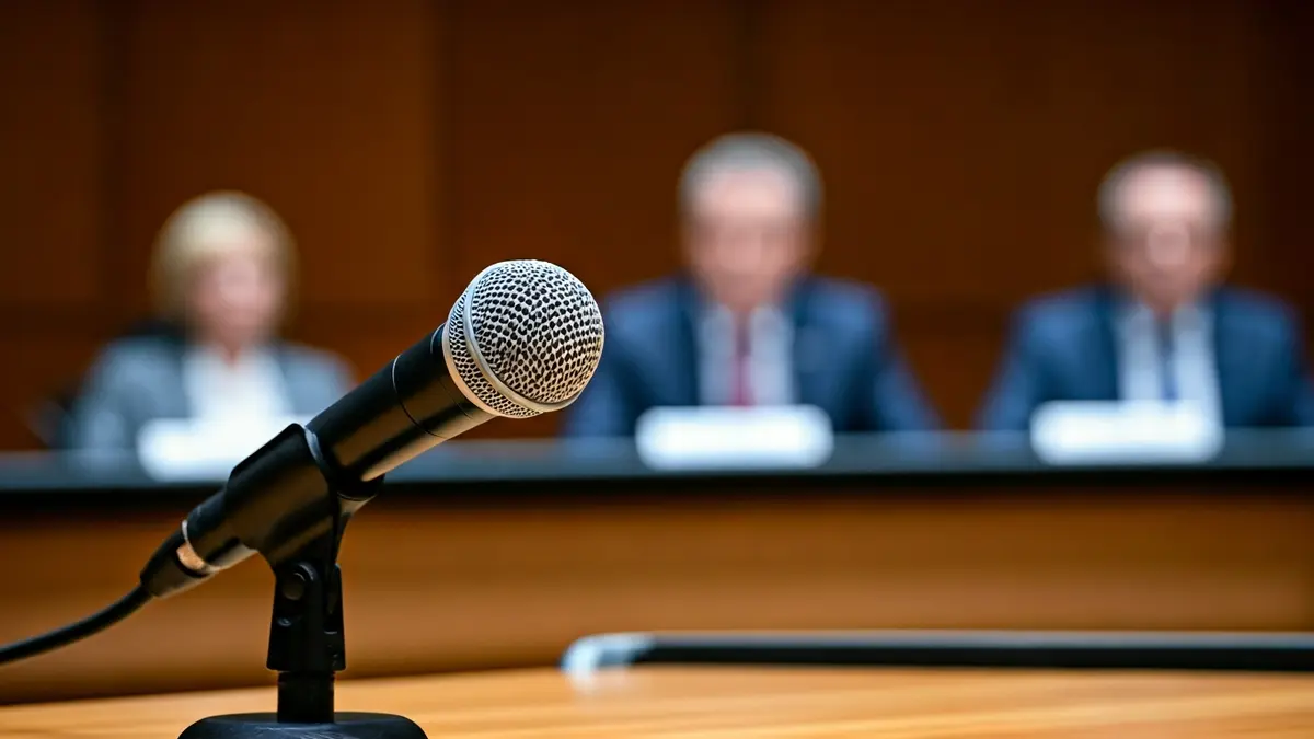 Imaxe xenérica dun micrófono nun atril, simbolizando un acto político ou unha rolda de prensa.