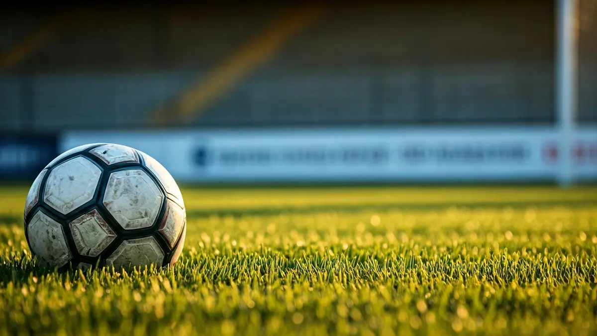 Imaxe xenérica dun balón de fútbol sobre herba nun campo deportivo.