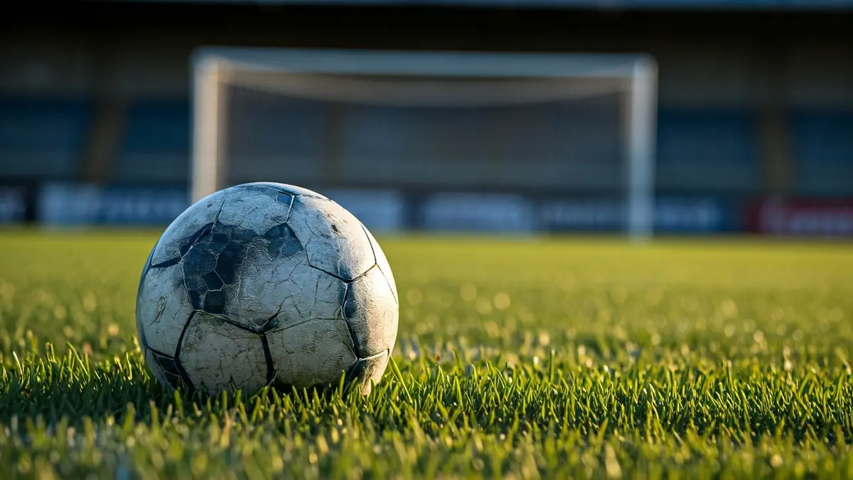 Imagen genérica de un balón de fútbol sobre la hierba de un campo, con la portería difuminada al fondo.