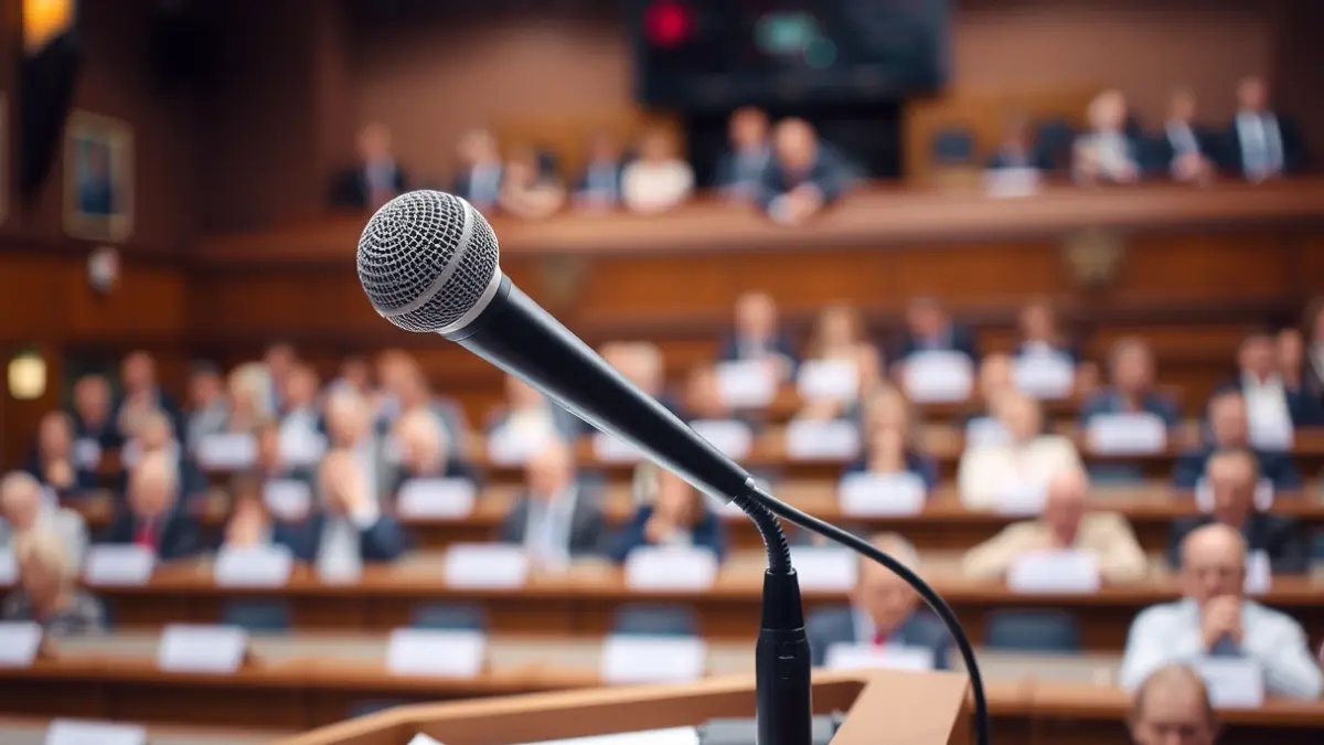 Imagen genérica de un micrófono en un atril, simbolizando un debate político.