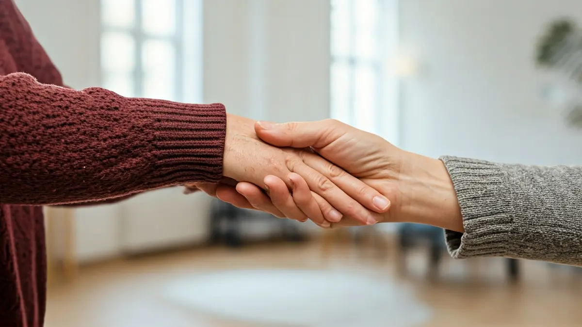 Imaxe xenérica de mans que se tocan, simbolizando apoio interxeracional.