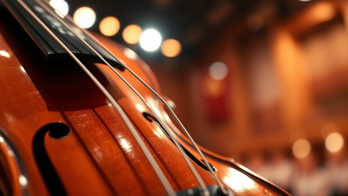 Imagen genérica de un violín en un escenario de concierto.