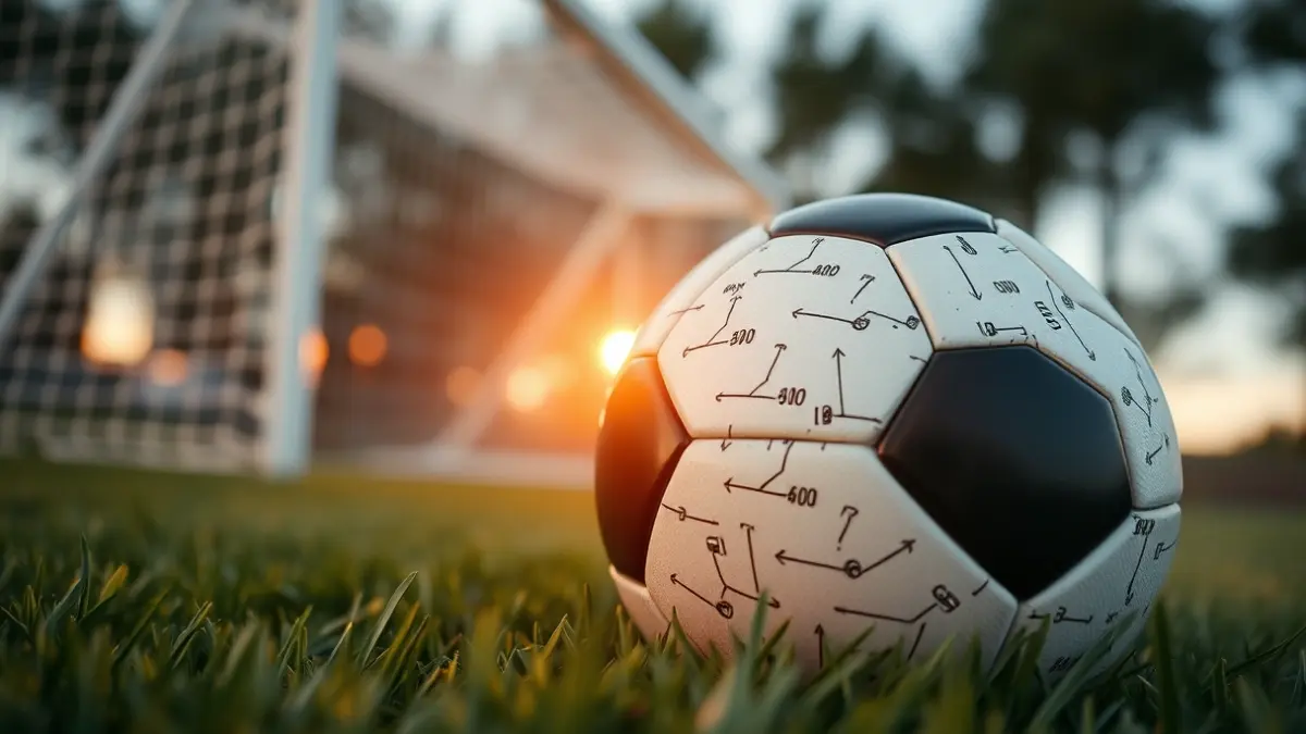 Imaxe xenérica dun balón de fútbol sobre herba, cunha portería ao fondo.