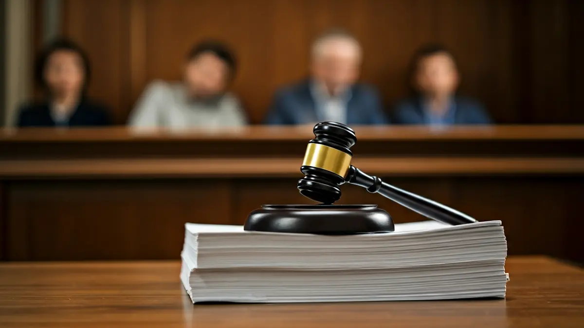 Imaxe xenérica dun mazo de xuíz sobre documentos legais, simbolizando unha decisión xudicial.