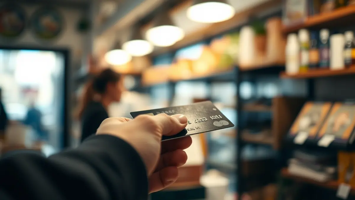 Imagen genérica de una mano sosteniendo una tarjeta de crédito en un comercio.