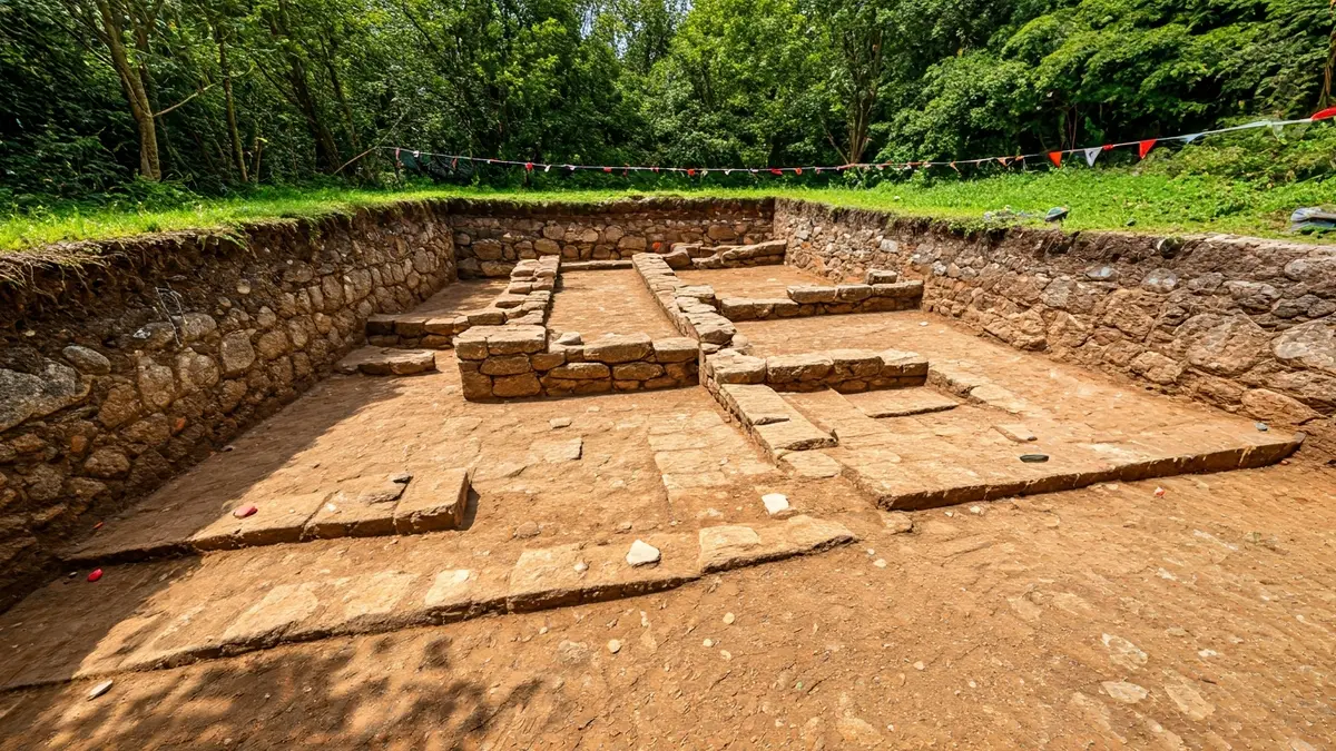 Imaxe dunha escavación arqueolóxica no convento de Santa Clara en Pontevedra.