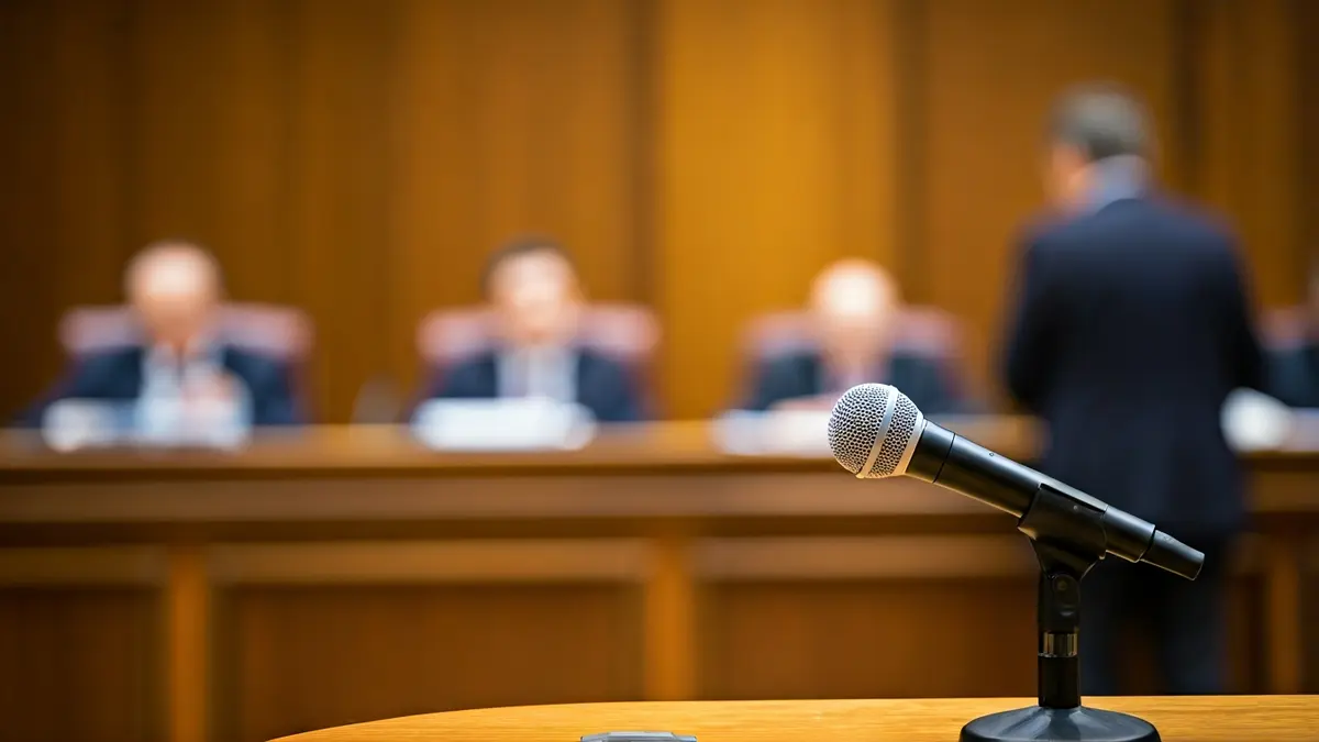 Imaxe xenérica dun micrófono nun podio, representando un pleno municipal.