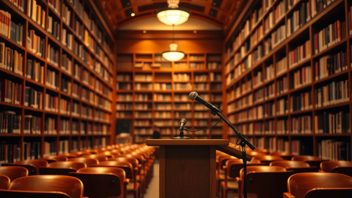 Imagen genérica de una sala de lectura o presentación literaria.