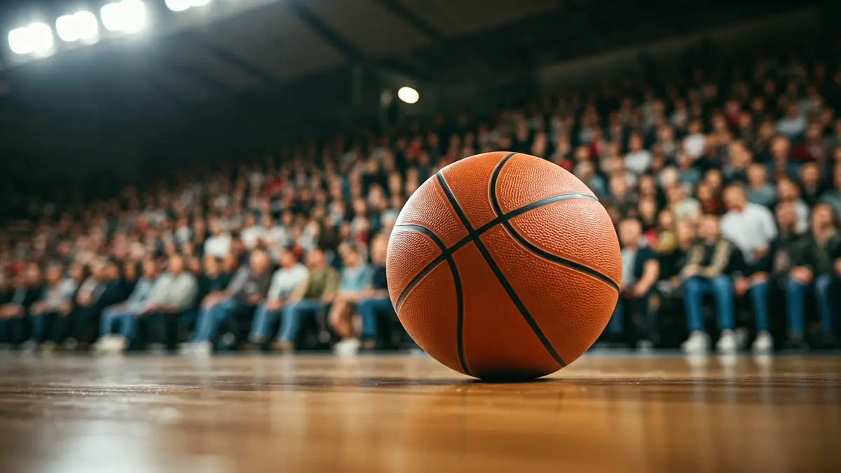 Imaxe xenérica dun balón de baloncesto nunha cancha.