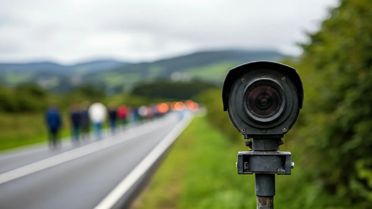 Imaxe xenérica dun radar de velocidade nunha estrada galega.