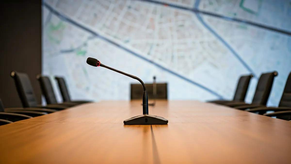 Imaxe xenérica dunha mesa de reunións baleira, suxerindo unha ausencia ou falta de acordo.