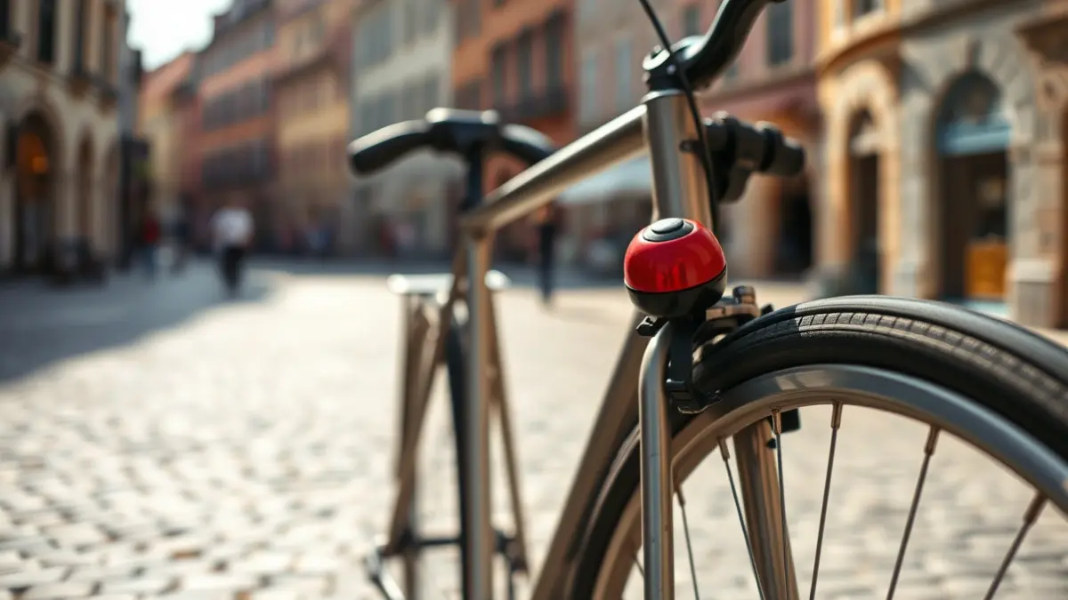 Imagen genérica de una bicicleta con un timbre en una calle empedrada.