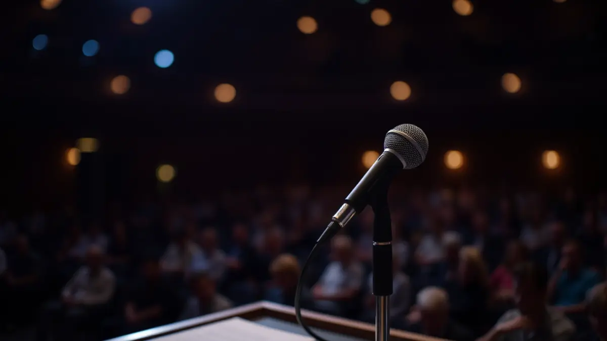 Imagen genérica de un micrófono en un podio en un centro cultural.