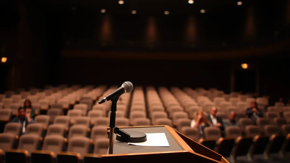 Imagen genérica de un micrófono en un auditorio, simbolizando un evento cultural.