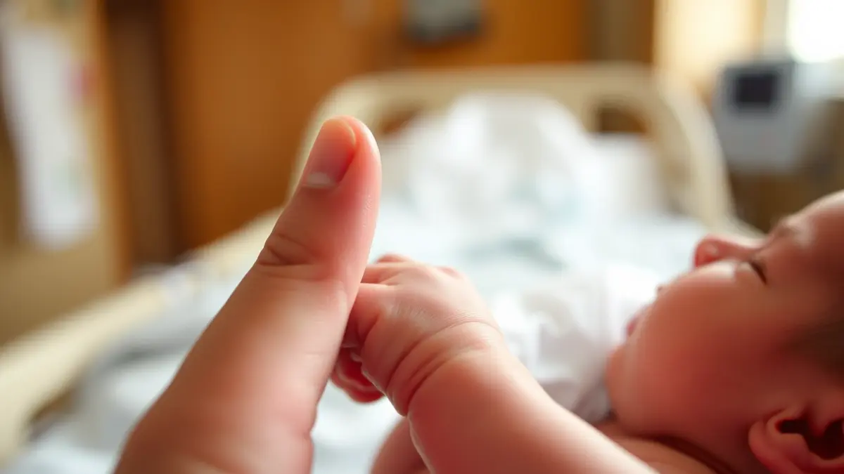 Imagen genérica de la mano de un bebé agarrando el dedo de un adulto.