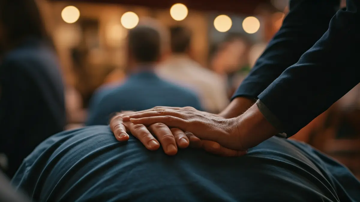 Imaxe xenérica dunha persoa realizando a manobra de Heimlich.