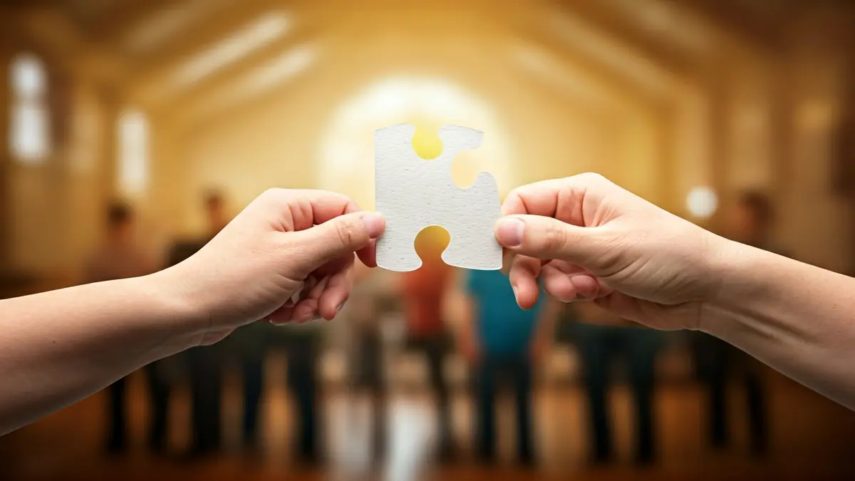 Imaxe xenérica de mans sostendo unha peza de crebacabezas, simbolizando apoio e conexión.