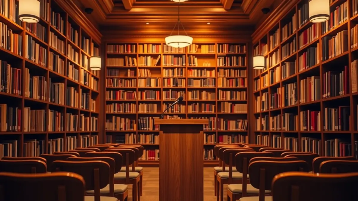 Imaxe xenérica dunha sala de actos ou biblioteca, representando un evento cultural.