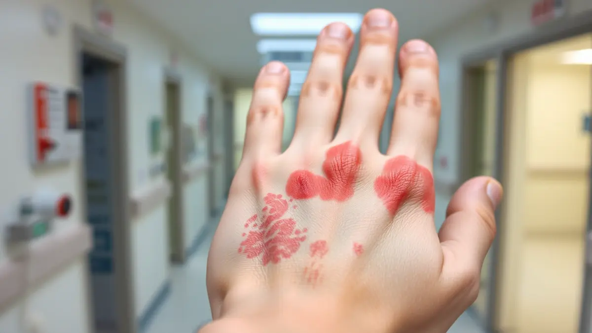 Imaxe xenérica dunha man con erupción cutánea, representando unha afección da pel.