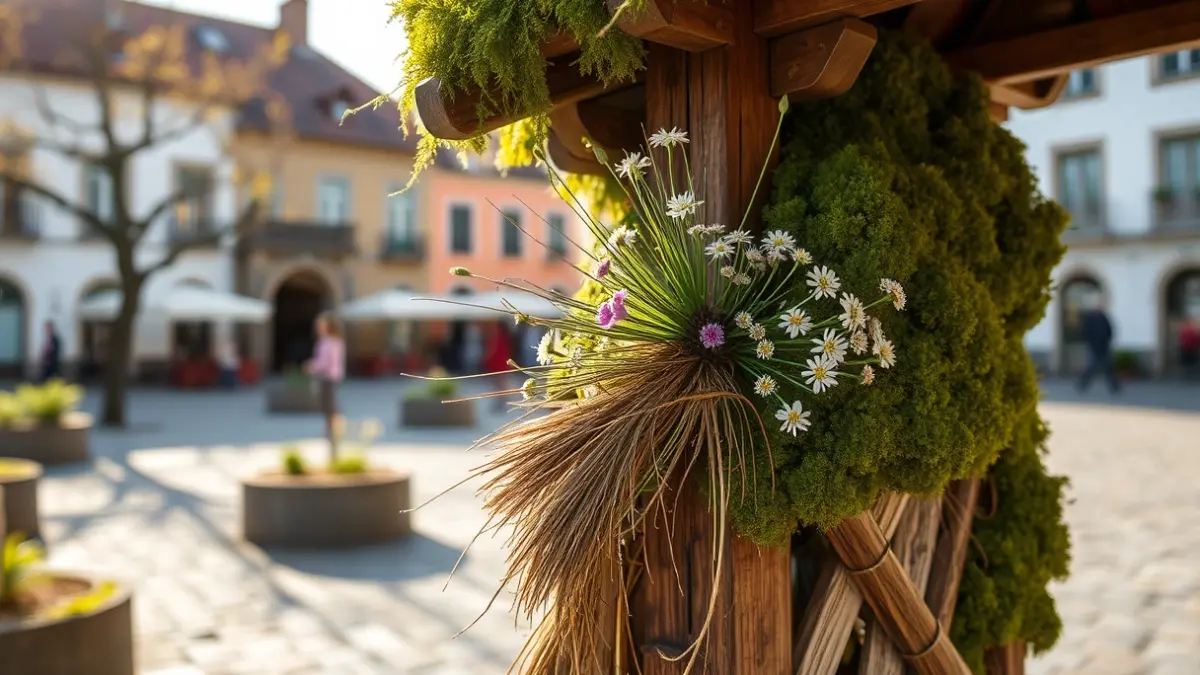 Imagen de un mayo tradicional gallego, adornado con elementos naturales.