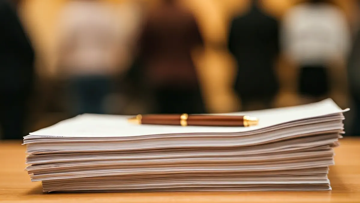 Imaxe xenérica de documentos oficiais e unha man, simbolizando trámites administrativos.