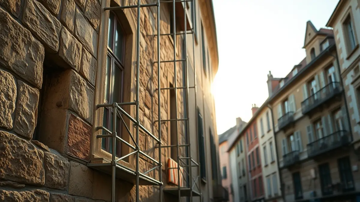 Imaxe dun edificio antigo en ruínas no casco histórico de Pontevedra.