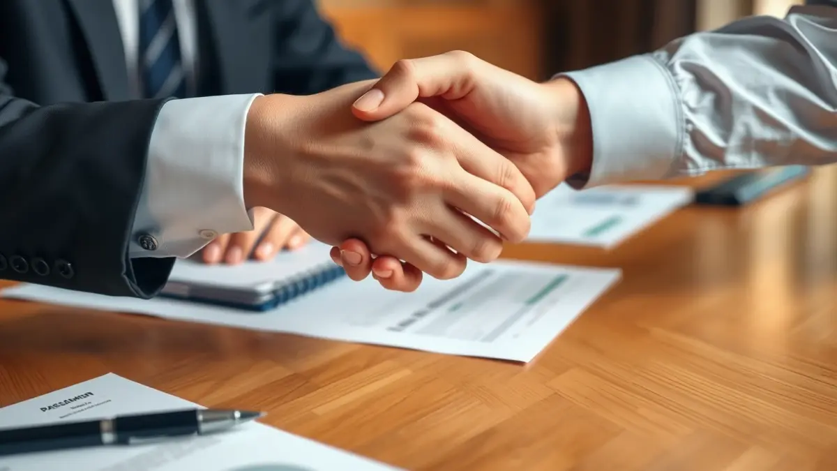 Imagen genérica de manos estrechándose en una mesa de oficina, simbolizando un acuerdo o negociación.