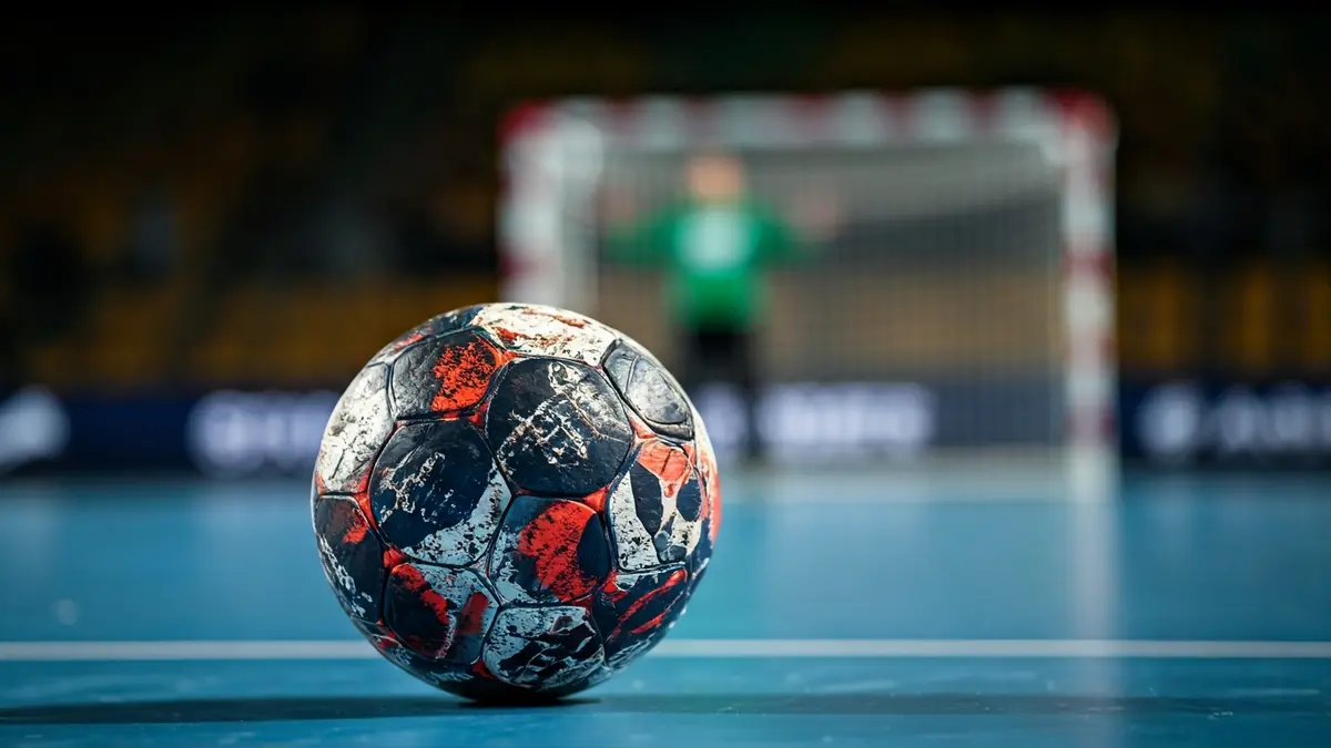 Imaxe xenérica dun balón de balonmán nunha pista.
