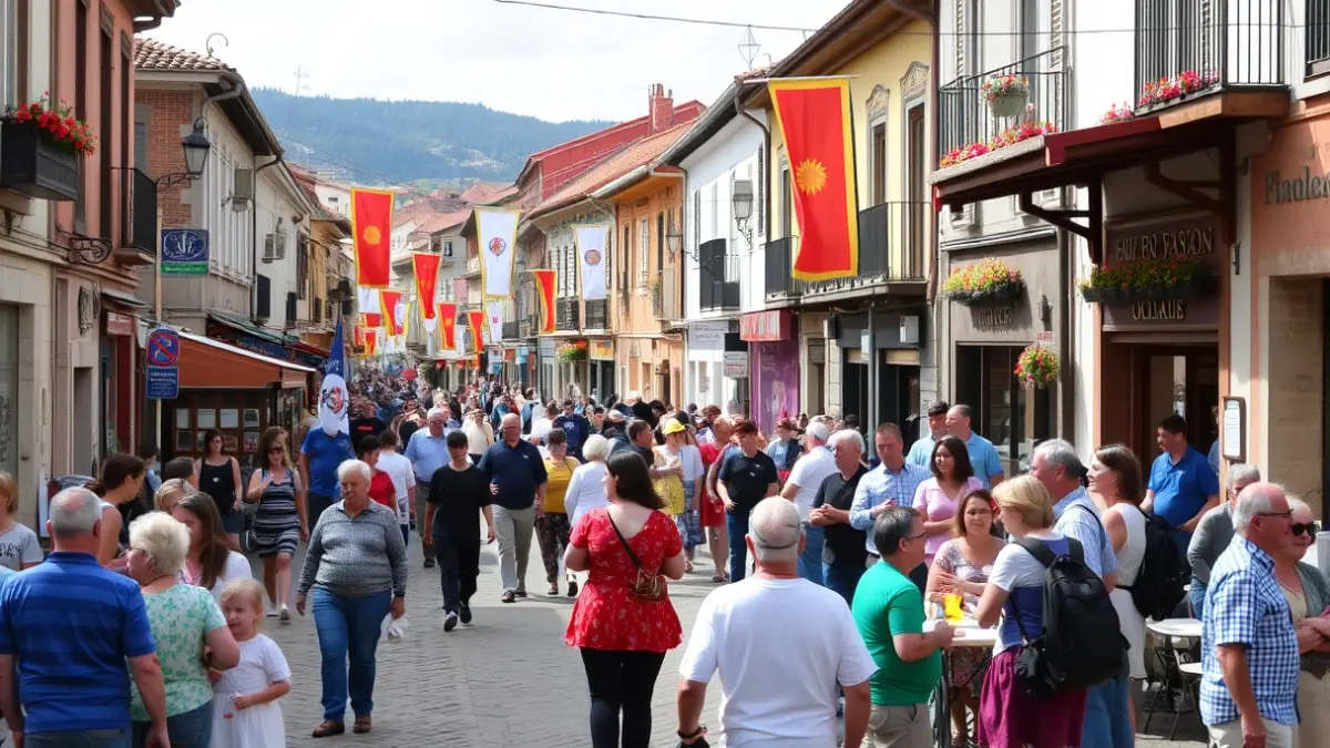 Imagen de una calle animada en Galicia durante un evento cultural.