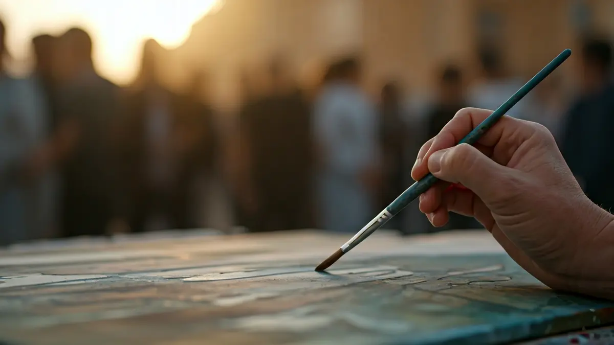 Imaxe xenérica dunha man sostendo un pincel sobre un lenzo, simbolizando a creación artística.