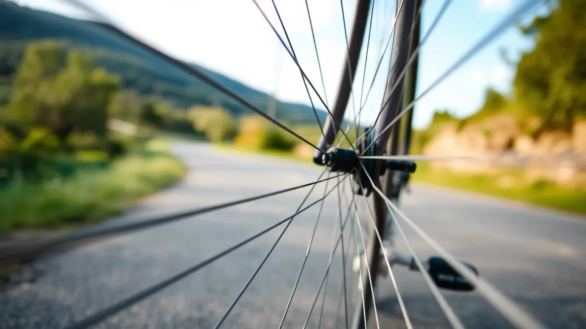 Imaxe xenérica dunha roda de bicicleta en movemento.