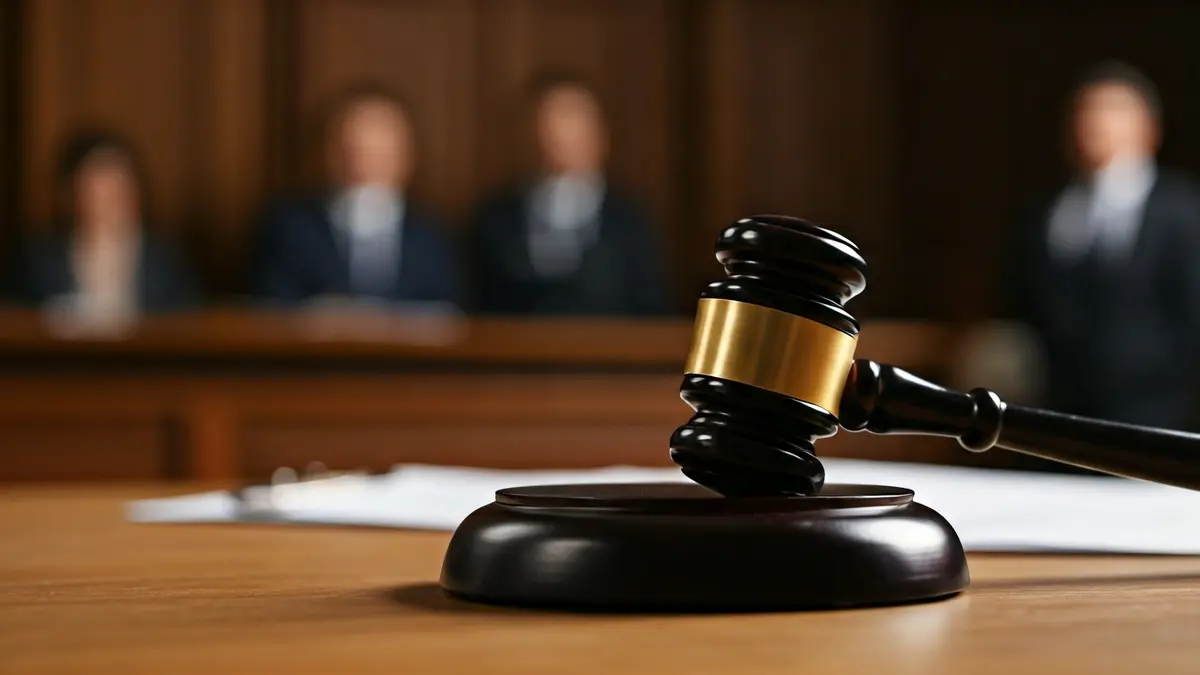 Imagen genérica de un mazo de juez sobre una mesa de madera en una sala de justicia.