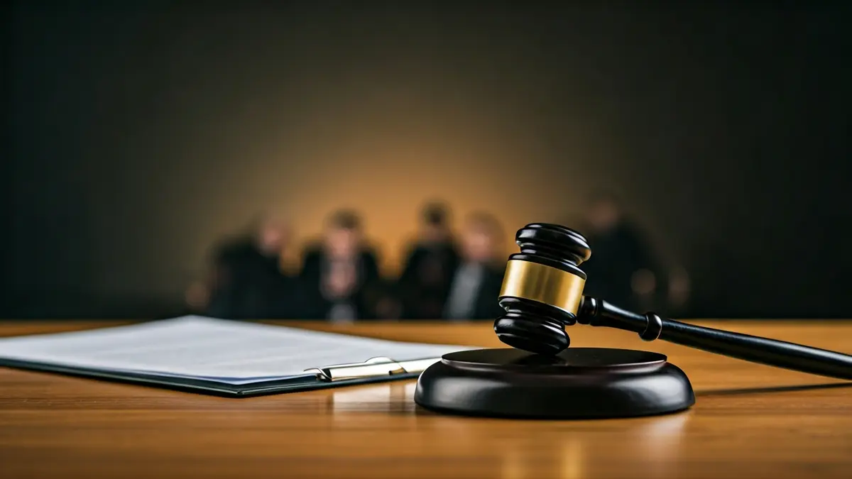 Imagen genérica de un documento legal y un mazo sobre una mesa de madera.