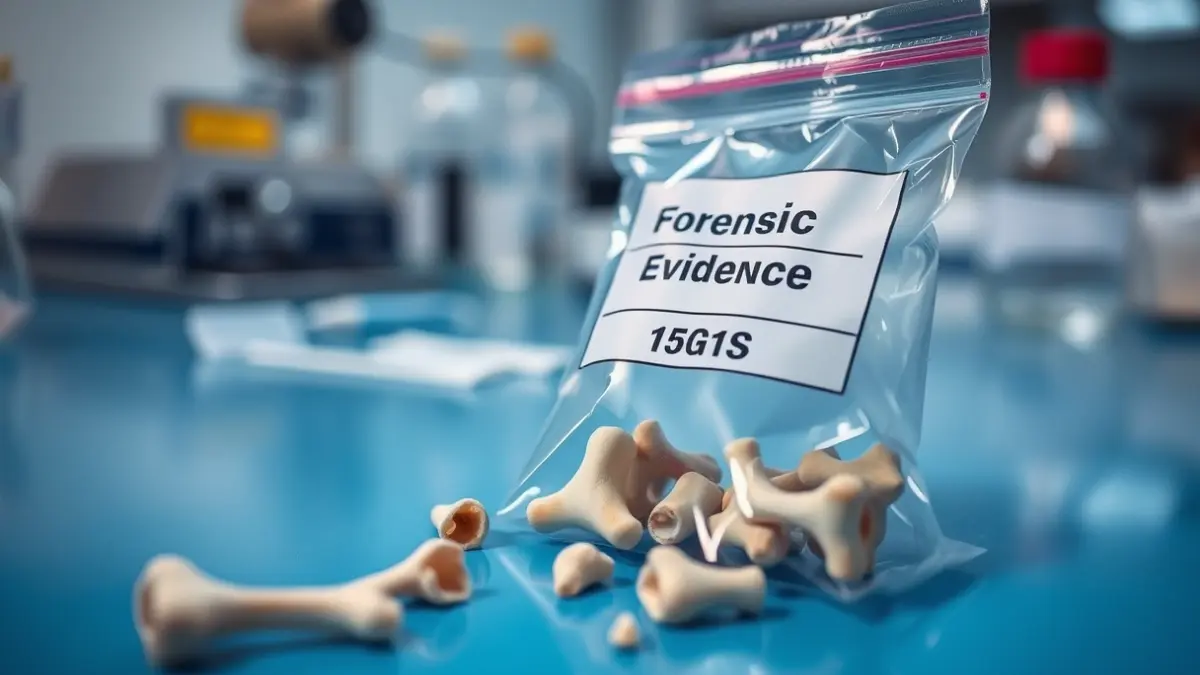 Restos óseos nun laboratorio forense.