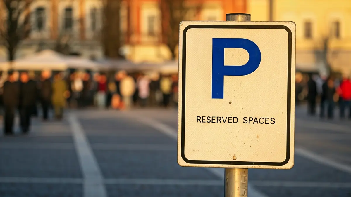 Señal de aparcamiento que indica plazas reservadas en una plaza de Viveiro.