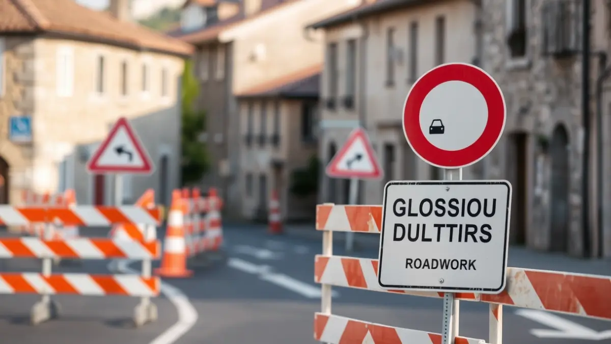 Sinalización de obras e barreiras nunha rúa de Vilalba.