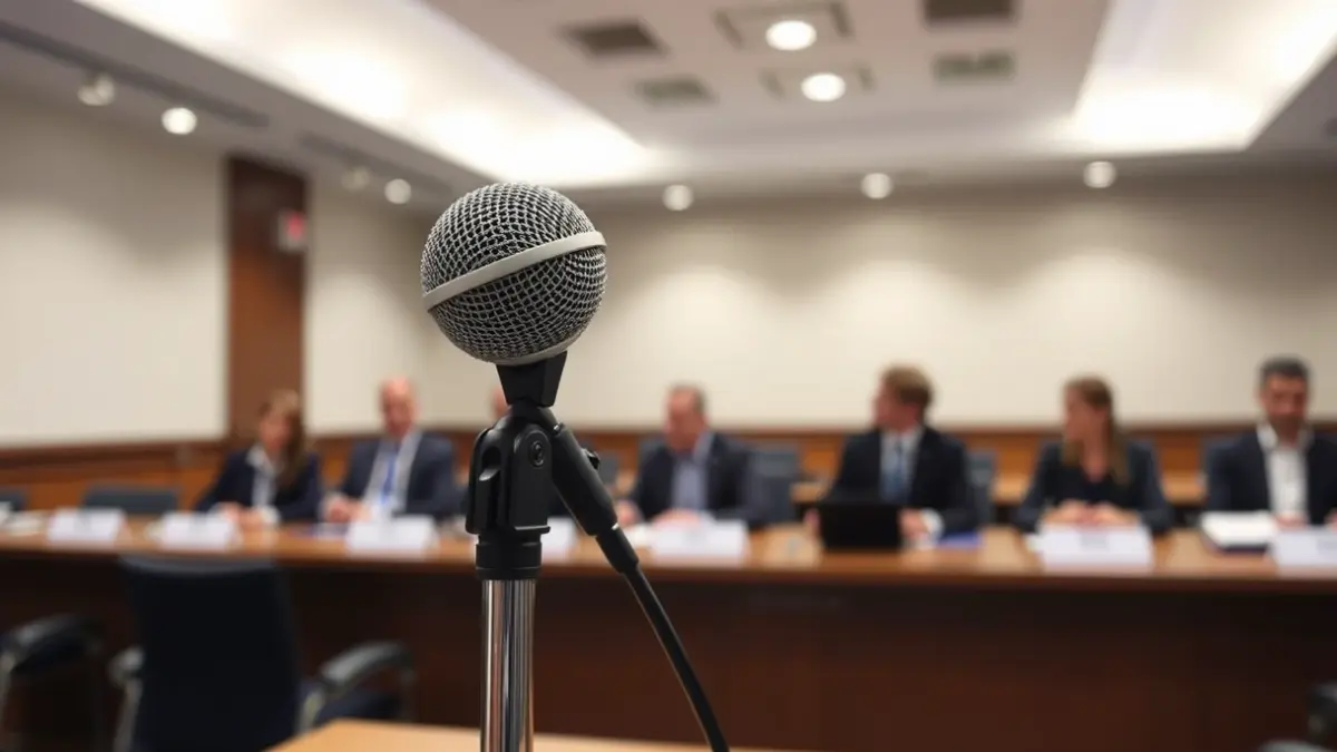 Imaxe xenérica dun micrófono nun podio, representando unha reunión ou debate político.
