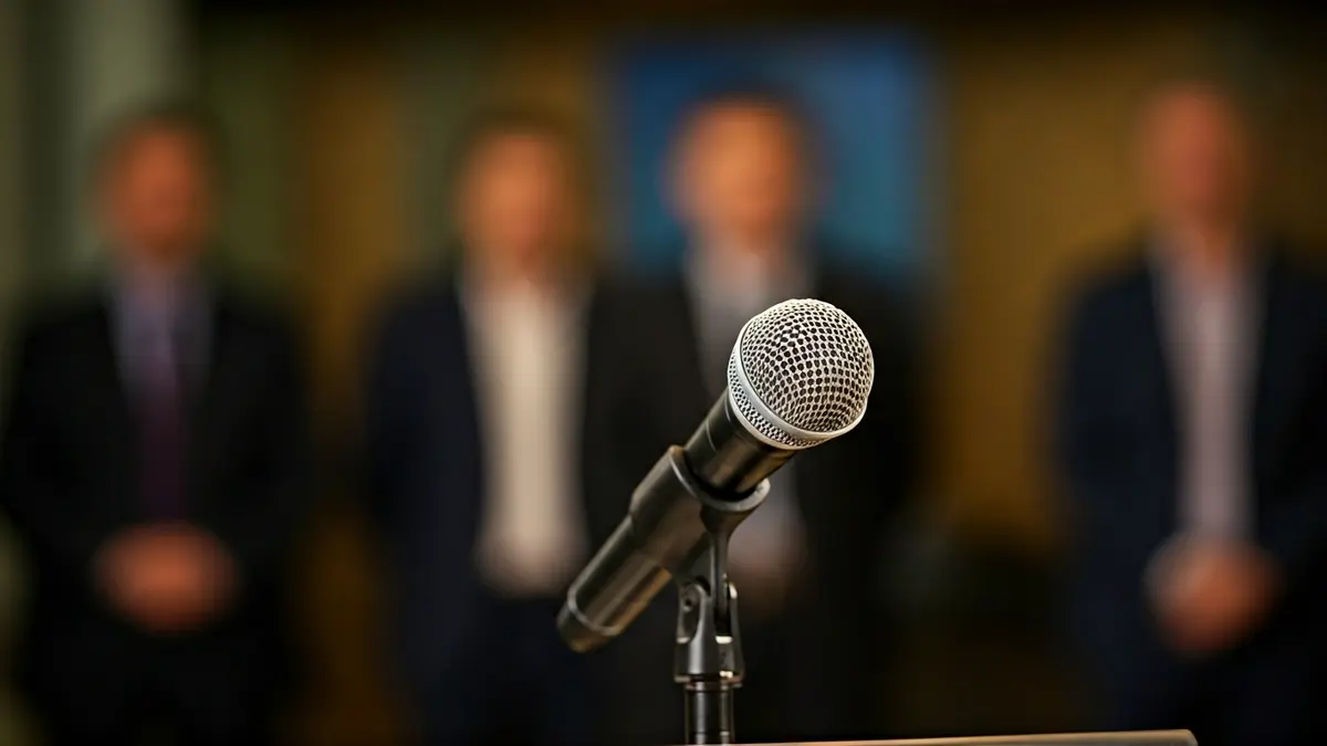 Imaxe xenérica dun micrófono nun atril, simbolizando un debate político ou rolda de prensa.