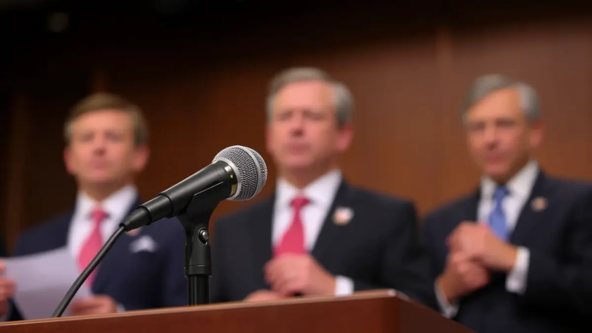 Imaxe xenérica dun micrófono nun podio, representando unha rolda de prensa ou debate político.