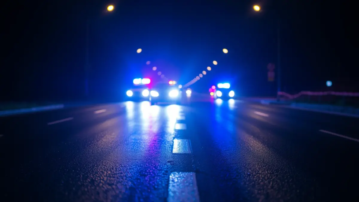 Imagen genérica de luces de emergencia reflejándose sobre asfalto mojado.